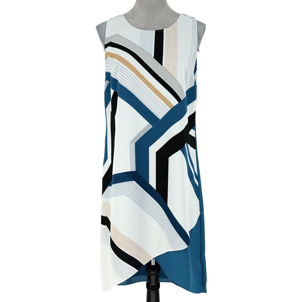 Laundry Shelli Segal Dress Womens 6 White Blue Green Shift Lined Career Party